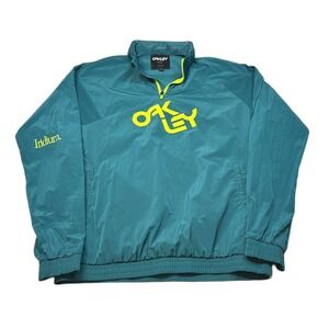 Oakley Iridium Pullover Jacket Mens Medium Teal Green Yellow Windbreaker